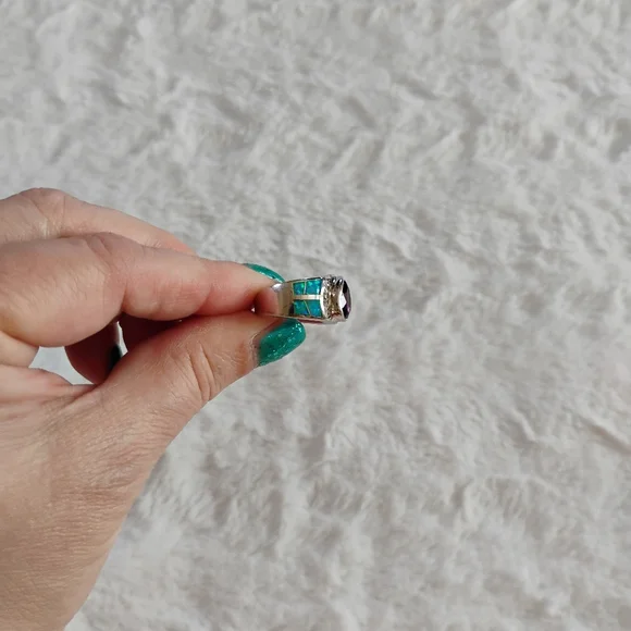 Sterling Silver Amethyst Opal Ring - Picture 4 of 6